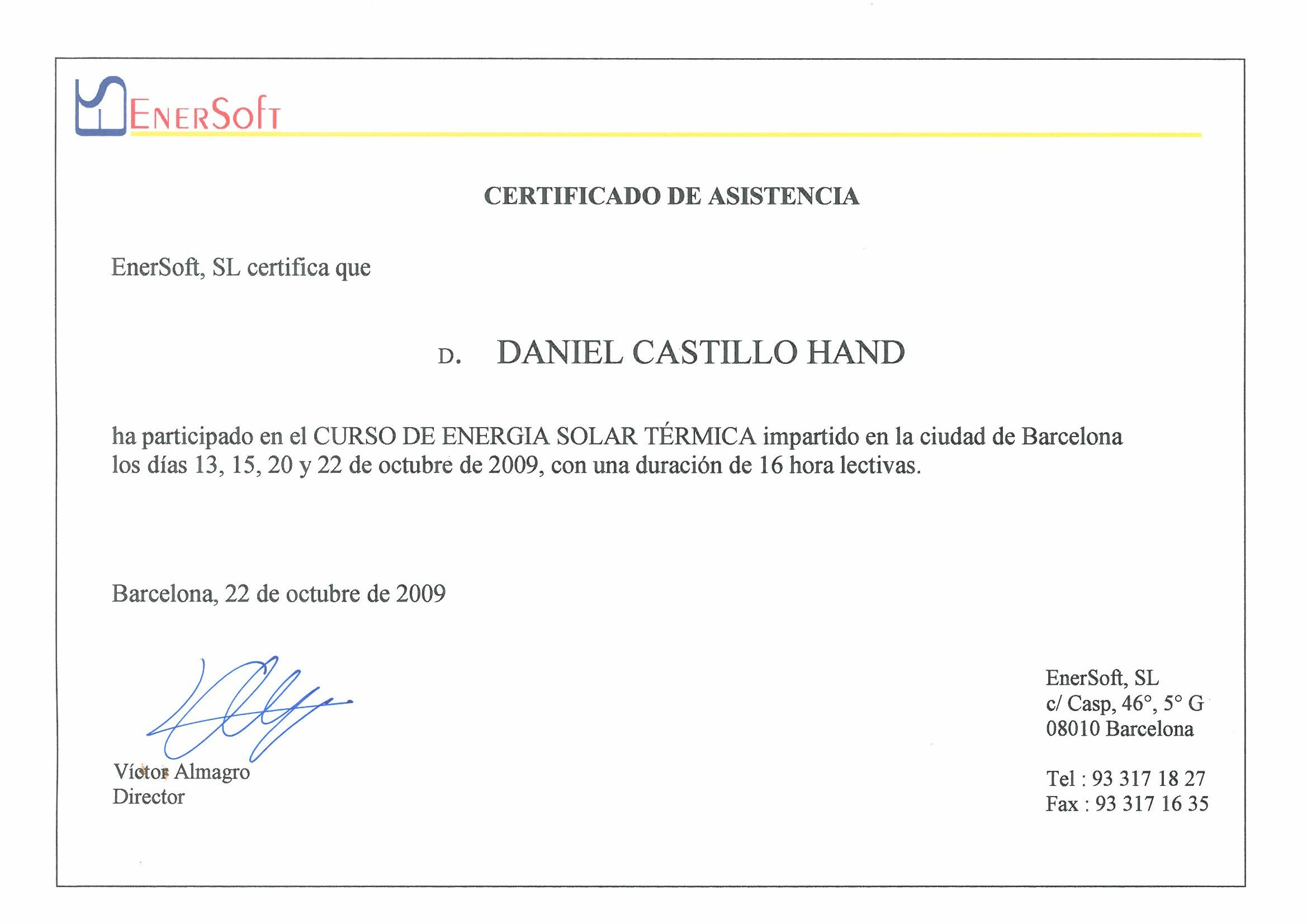 Certificat Curs d'Energia Solar (any 2009)
